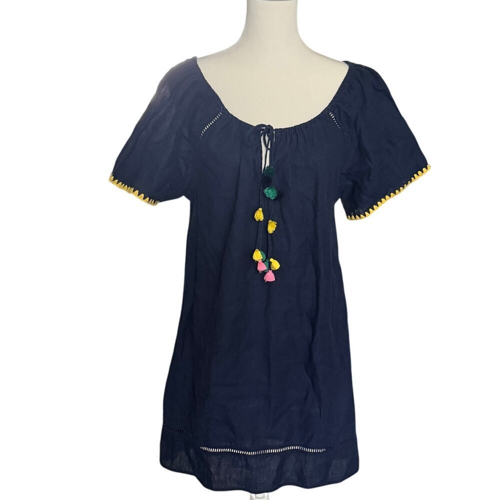 J. Crew Navy Blue Linen Cotton Blend Dress Coverup Size Small